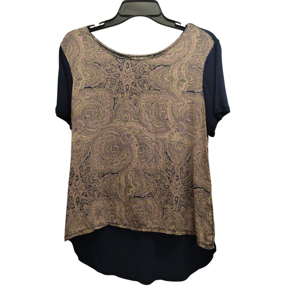 Tommy Bahama Women's Size Small Blue Pink Paisley Silk Front High Low Top